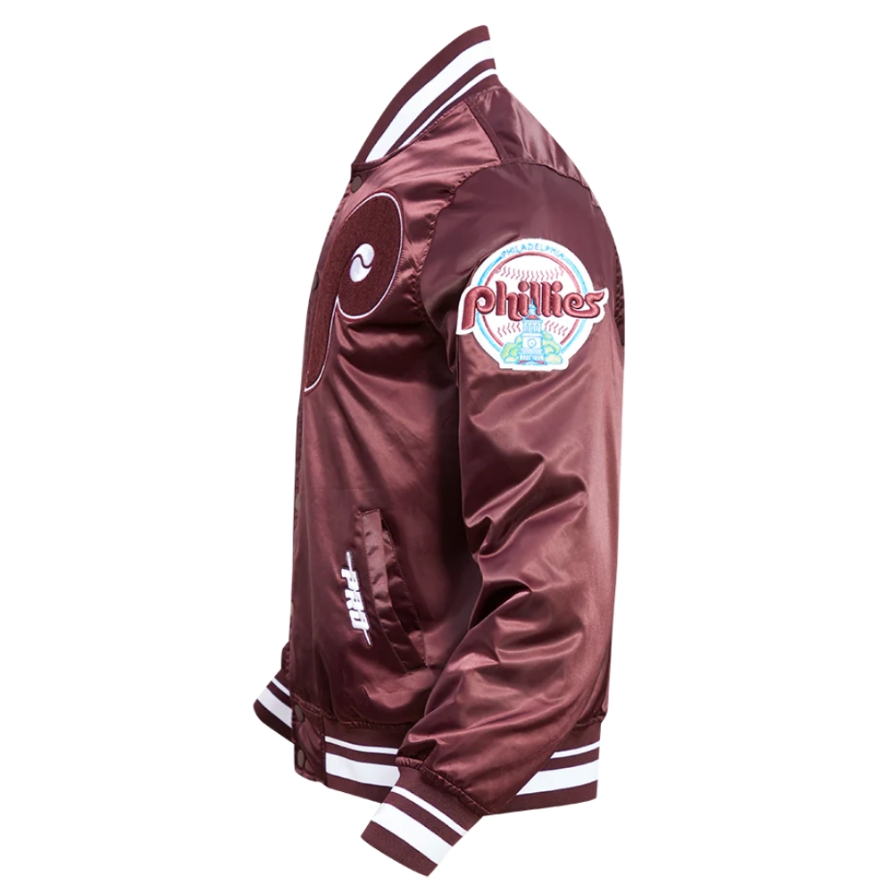 Philadelphia phillies mashup full snap satin varsity jacket wine 6