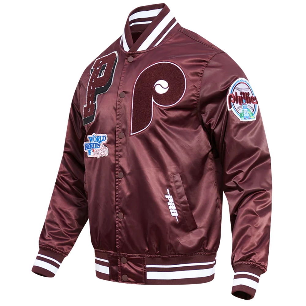 Philadelphia phillies mashup full snap satin varsity jacket wine 7