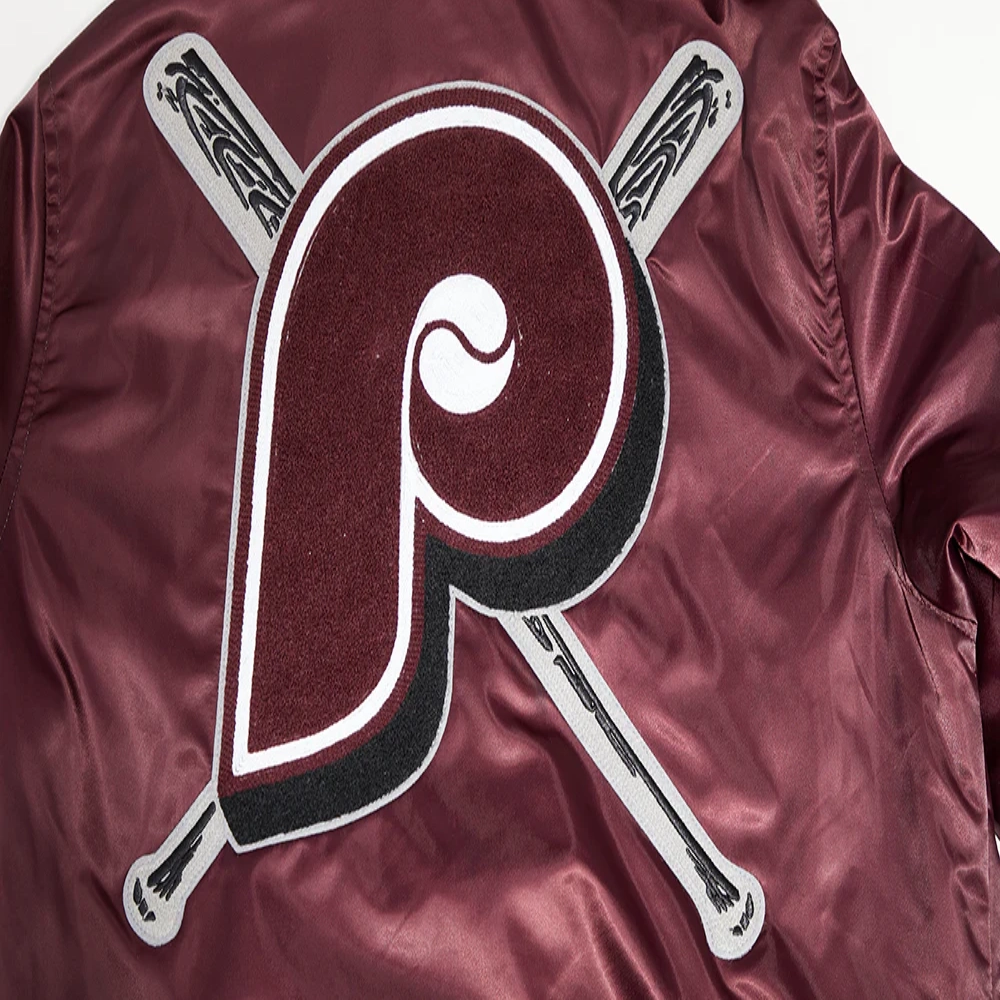 Philadelphia phillies mashup full snap satin varsity jacket wine