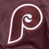 Philadelphia phillies mashup womens full snap satin varsity jacket wine 1