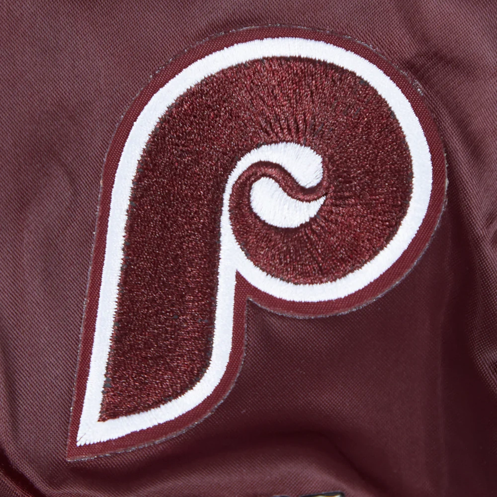 Philadelphia phillies mashup womens full snap satin varsity jacket wine 1