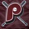 Philadelphia phillies mashup womens full snap satin varsity jacket wine