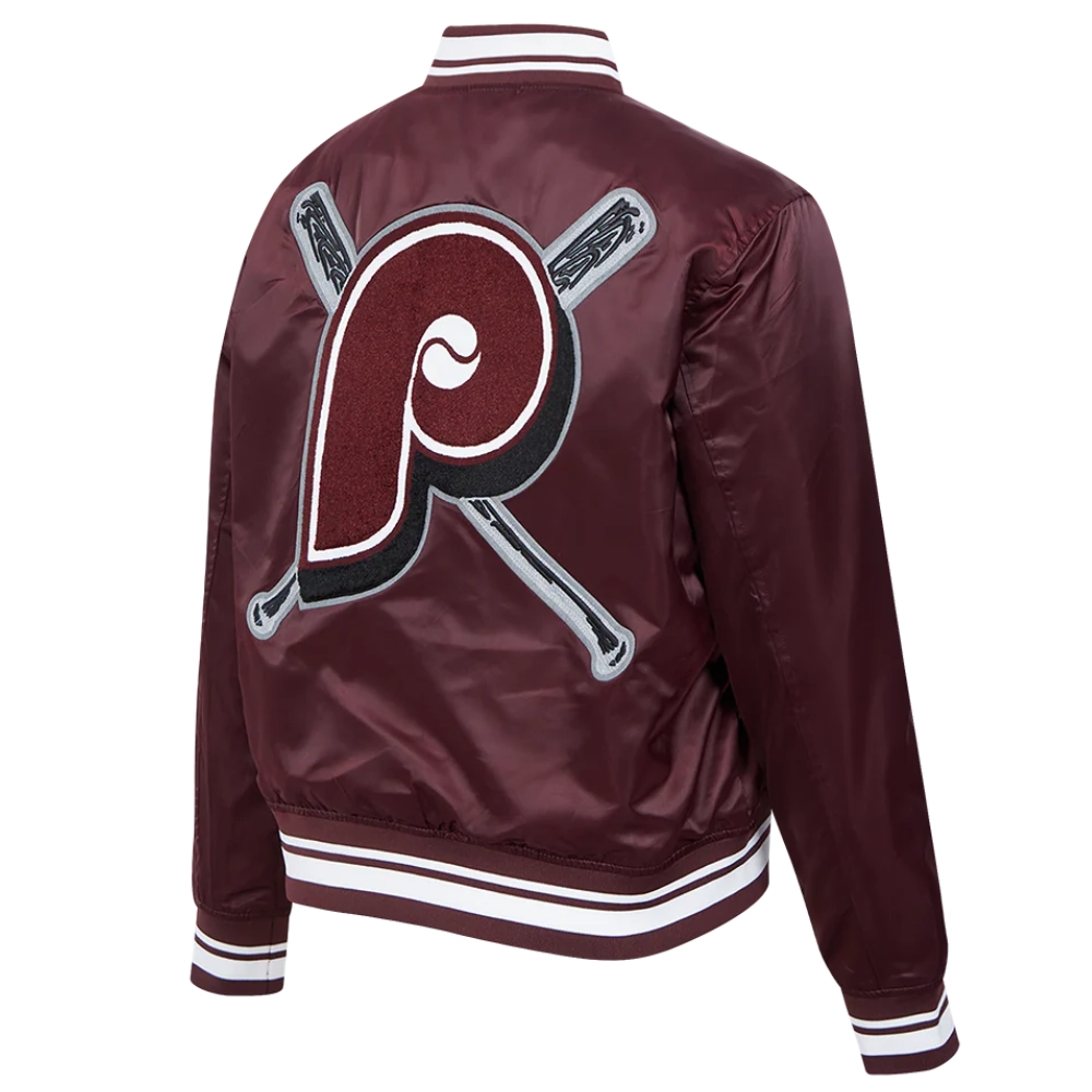Philadelphia phillies mashup womens full snap satin varsity jacket wine 4