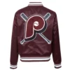 Philadelphia phillies mashup womens full snap satin varsity jacket wine 5