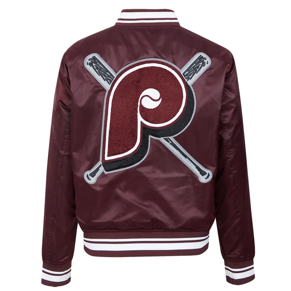 Philadelphia phillies mashup womens full snap satin varsity jacket wine 5