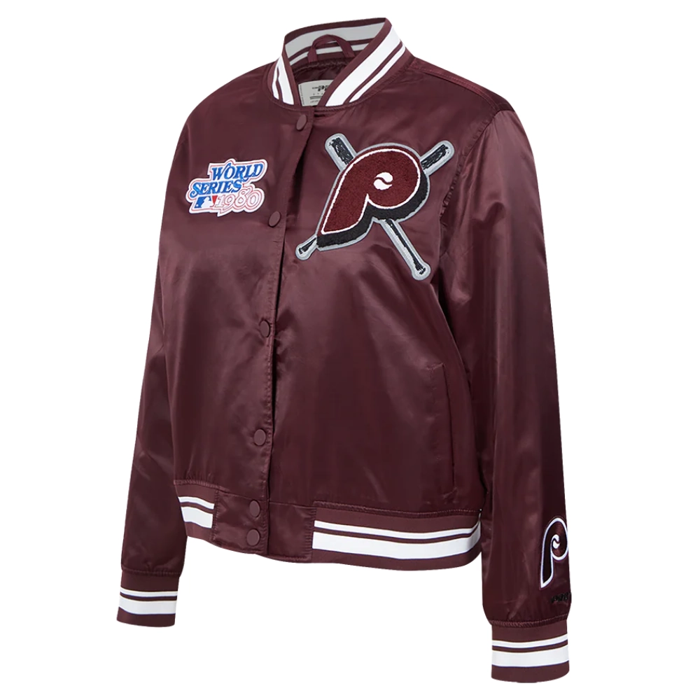 Philadelphia phillies mashup womens full snap satin varsity jacket wine 6
