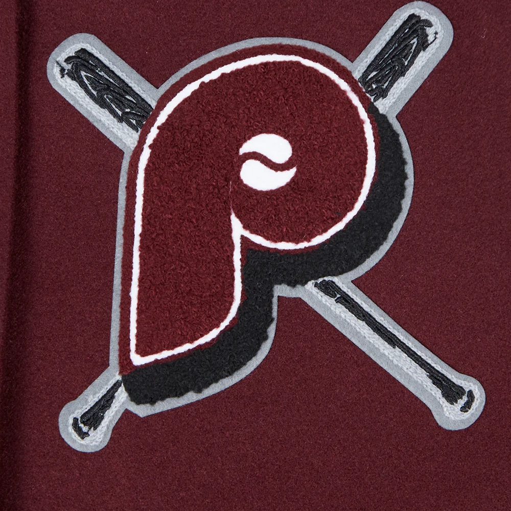 Philadelphia phillies mashup womens wool leather varsity jacket wine white 4