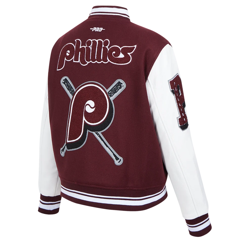 Philadelphia phillies mashup womens wool leather varsity jacket wine white 5