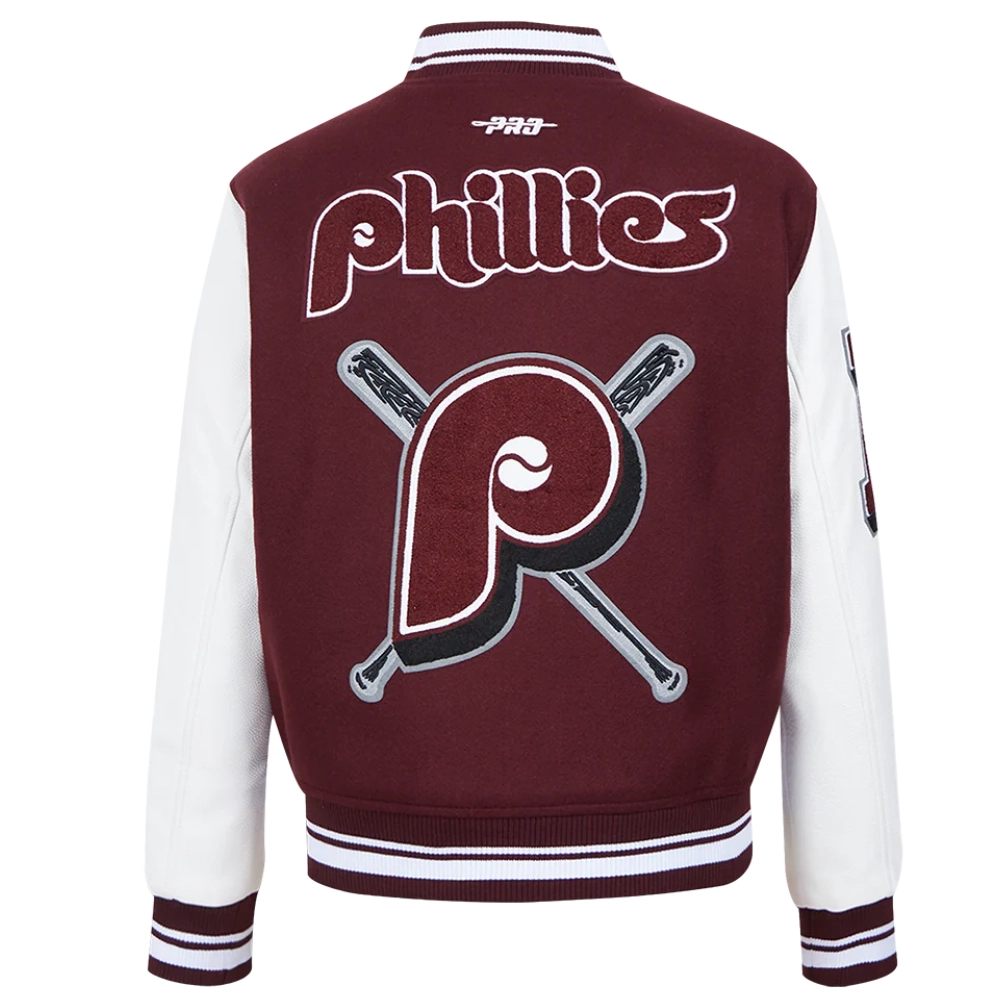 Philadelphia phillies mashup womens wool leather varsity jacket wine white 6