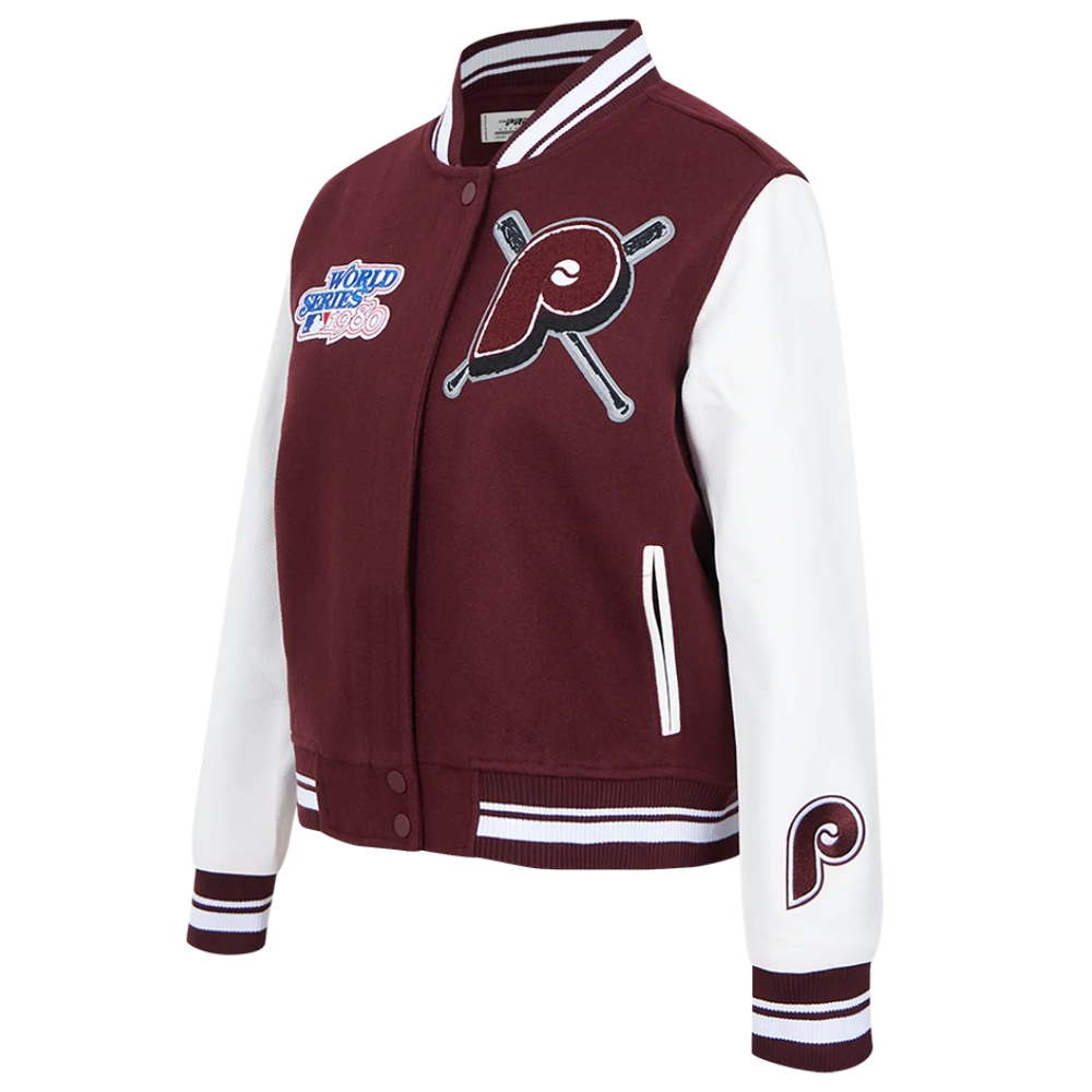 Philadelphia phillies mashup womens wool leather varsity jacket wine white 7