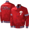 Philadelphia phillies midfield full snap satin varsity jacket red 1