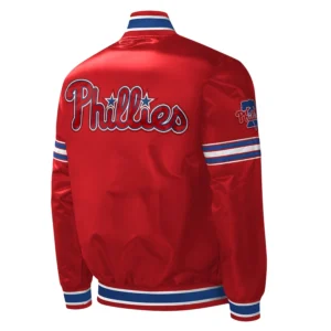 Philadelphia phillies midfield full snap satin varsity jacket red 4
