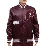 Philadelphia Phillies Old English Maroon Satin Jacket