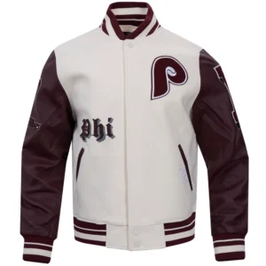 Philadelphia phillies old english wool leather varsity jacket whitemaroon 1 1