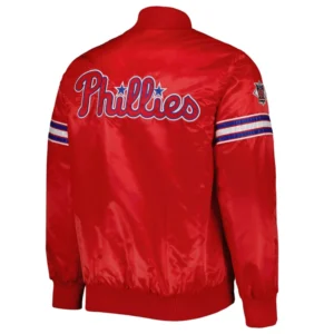 Philadelphia phillies pick roll full snap satin varsity jacket red 1