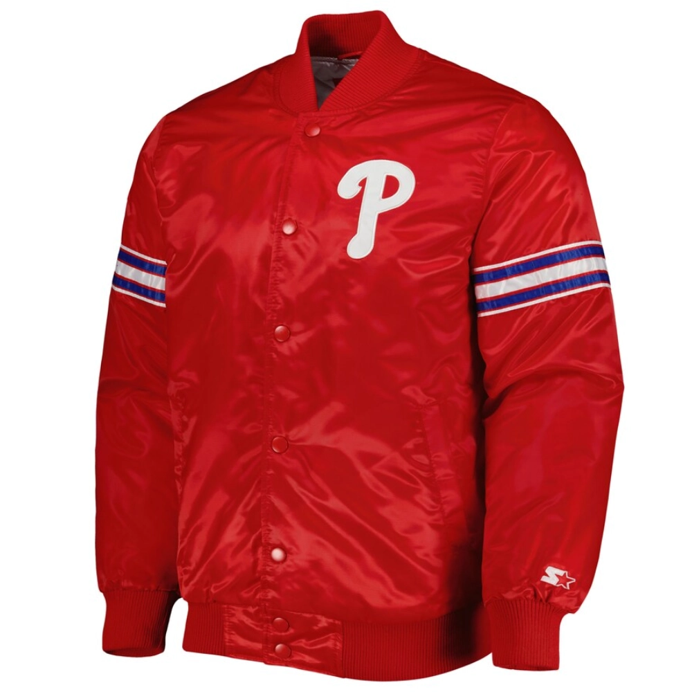 Philadelphia phillies pick roll full snap satin varsity jacket red 2