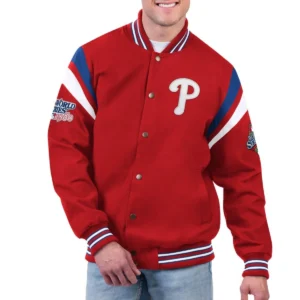 Philadelphia phillies quick full snap varsity jacket red 1