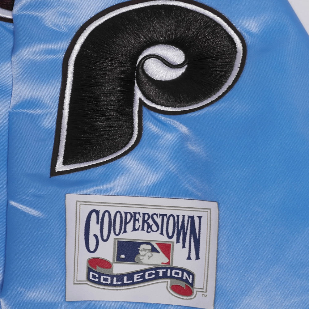 Philadelphia phillies retro classic full snap satin varsity blue jacket 1