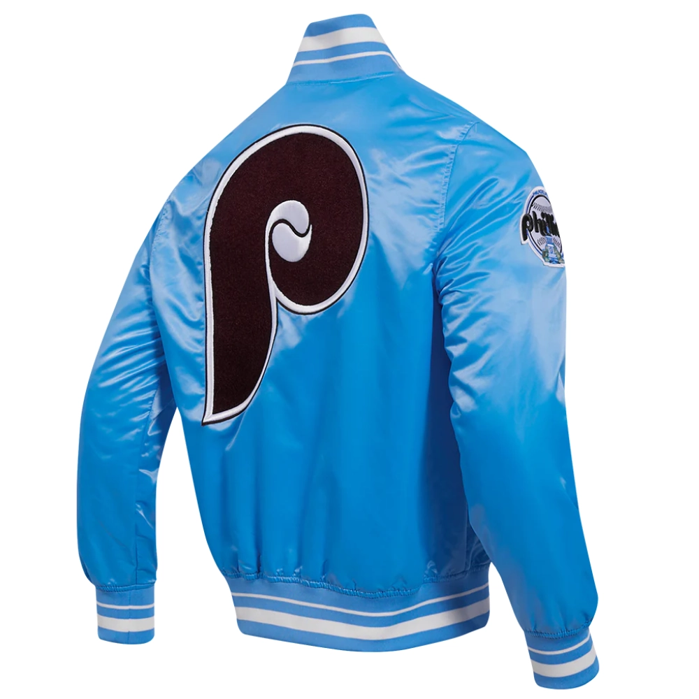 Philadelphia phillies retro classic full snap satin varsity blue jacket 4