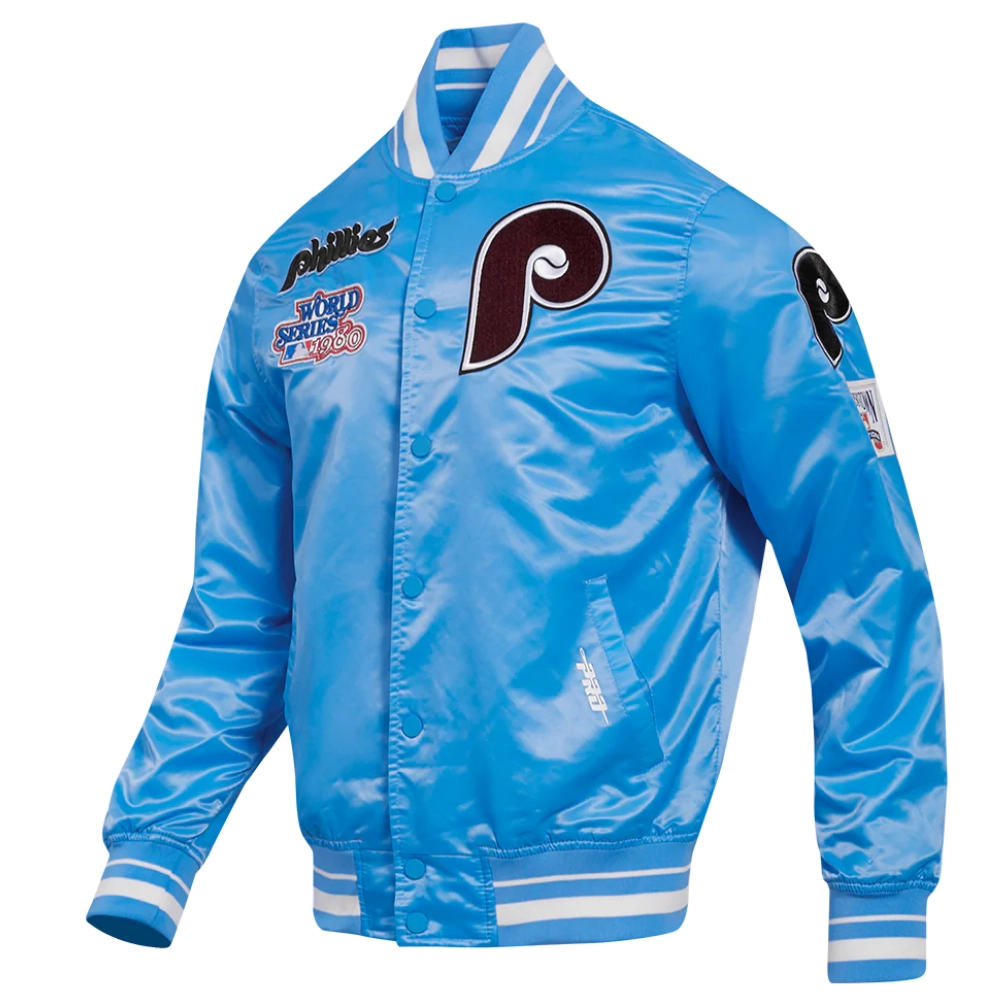 Philadelphia phillies retro classic full snap satin varsity blue jacket 6
