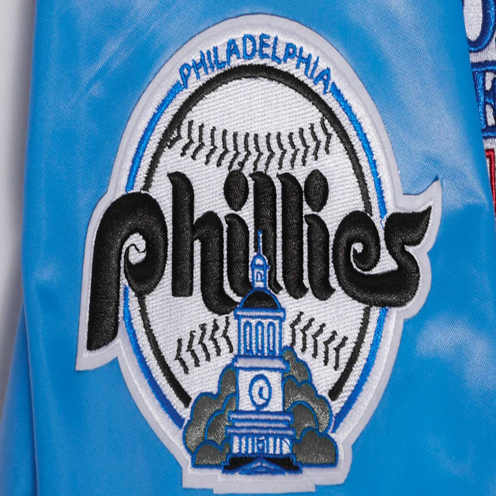Philadelphia phillies retro classic full snap satin varsity blue jacket