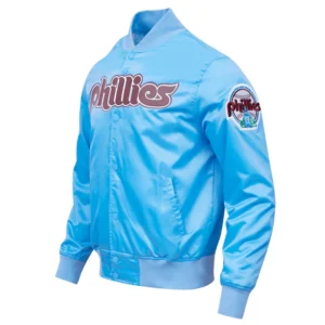Philadelphia phillies retro classic full snap satin varsity jacket blue 6