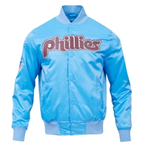 Philadelphia phillies retro classic full snap satin varsity jacket blue 7