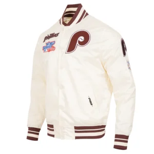 Philadelphia phillies retro classic full snap satin varsity jacket white 09