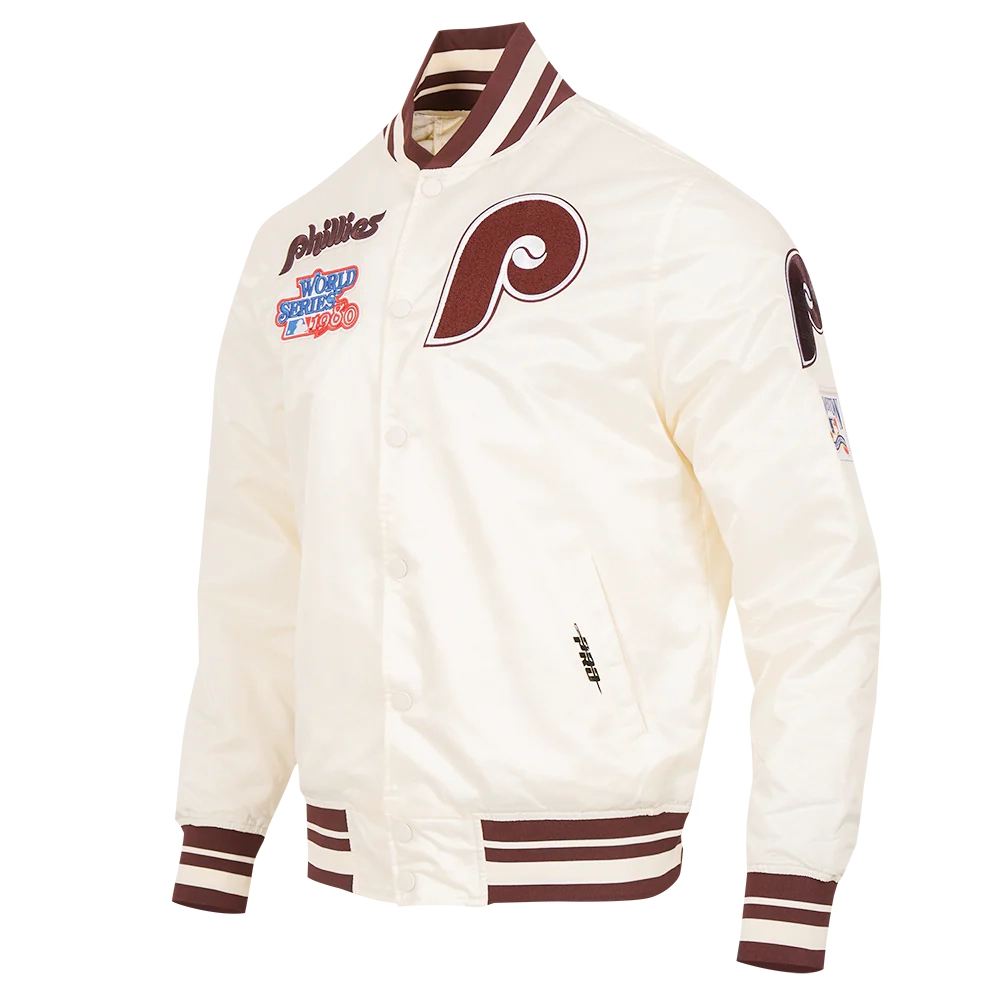 Philadelphia phillies retro classic full snap satin varsity jacket white 09
