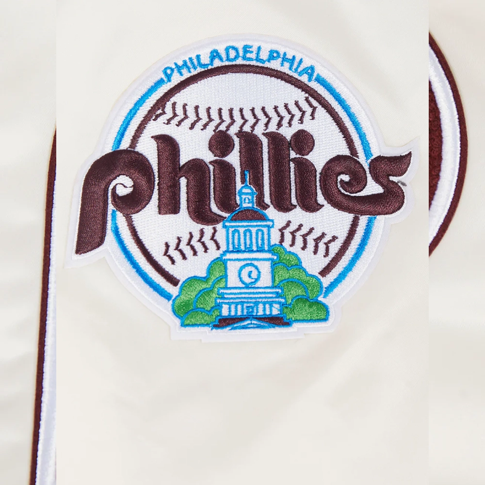 Philadelphia phillies retro classic full snap satin varsity jacket white 1