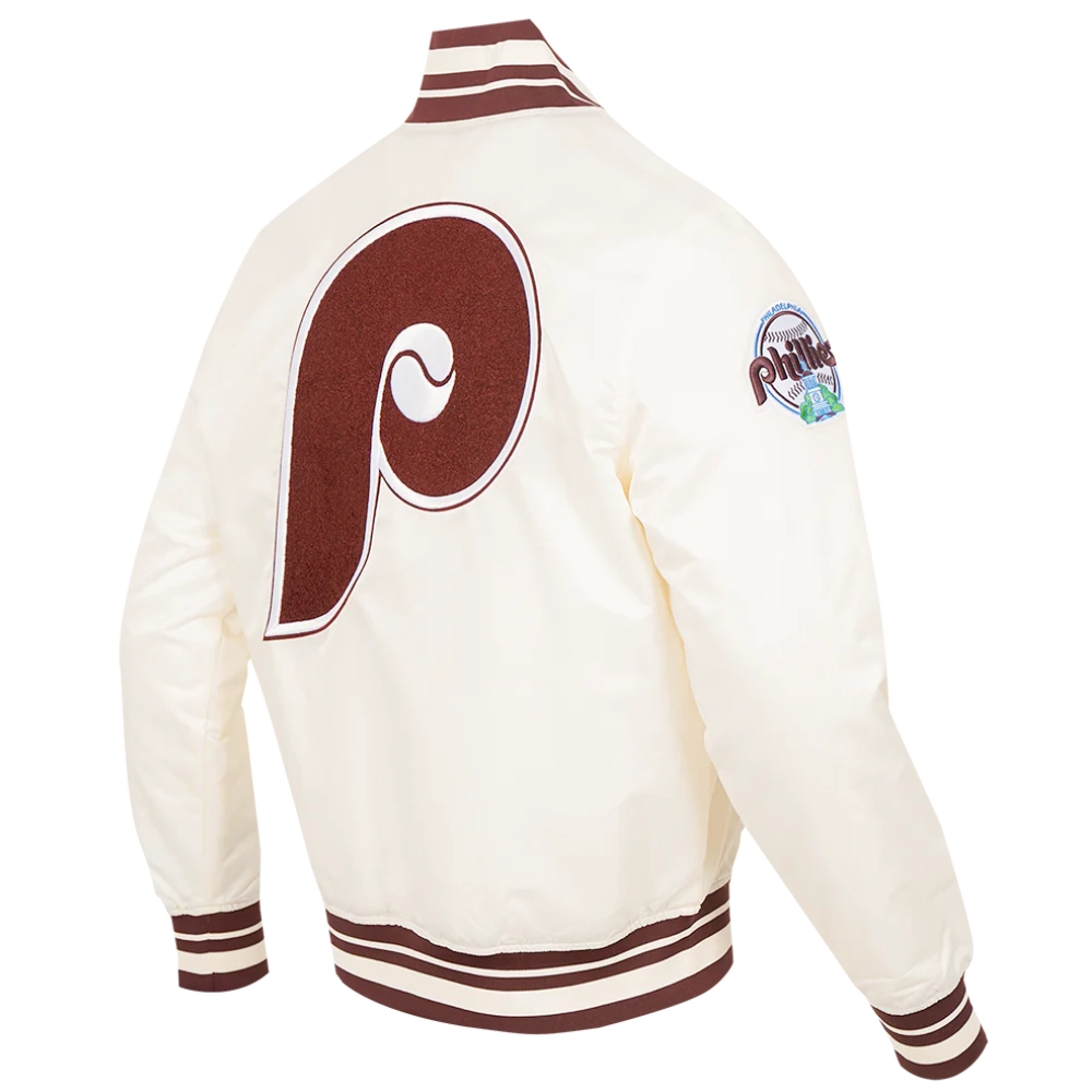 Philadelphia phillies retro classic full snap satin varsity jacket white 5