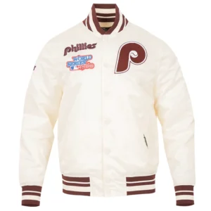 Philadelphia phillies retro classic full snap satin varsity jacket white 6