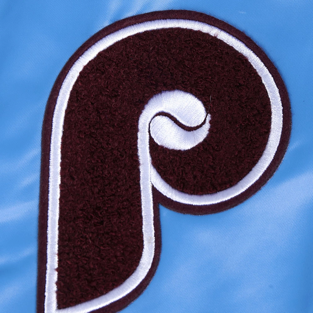 Philadelphia phillies retro classic womens full snap satin varsity jacket blue 3