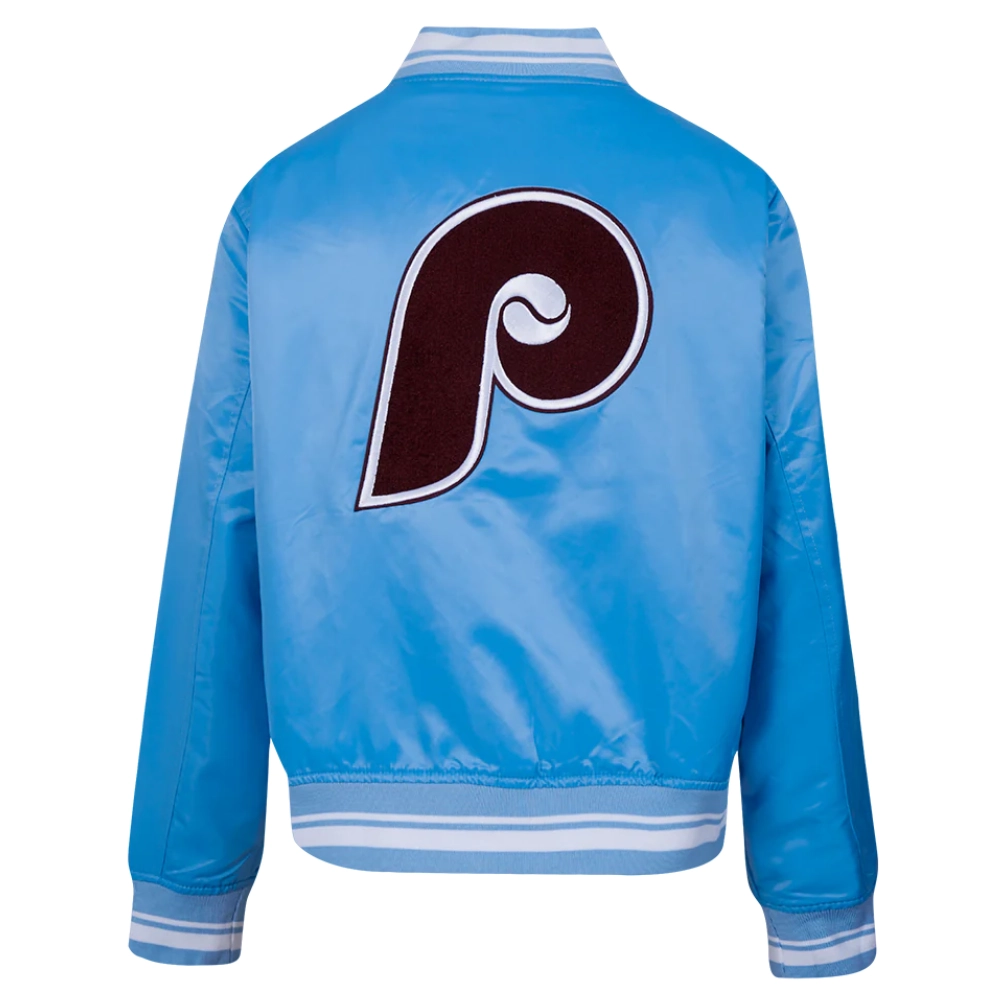 Philadelphia phillies retro classic womens full snap satin varsity jacket blue 4