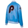 Philadelphia phillies retro classic womens full snap satin varsity jacket blue 5