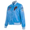 Philadelphia phillies retro classic womens full snap satin varsity jacket blue 6
