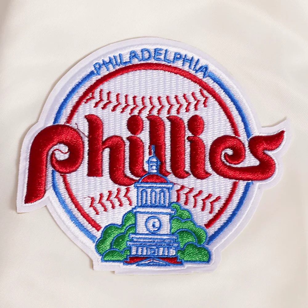 Philadelphia phillies retro classic womens full snap satin varsity jacket white 1