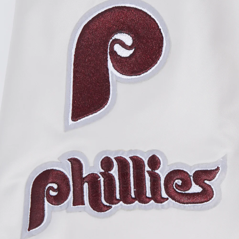 Philadelphia phillies retro classic womens full snap satin varsity jacket white 10