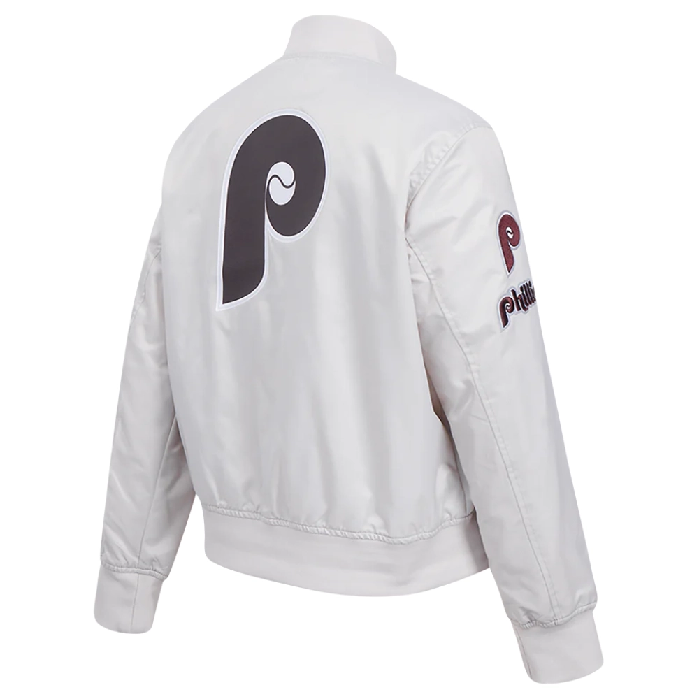 Philadelphia phillies retro classic womens full snap satin varsity jacket white 12