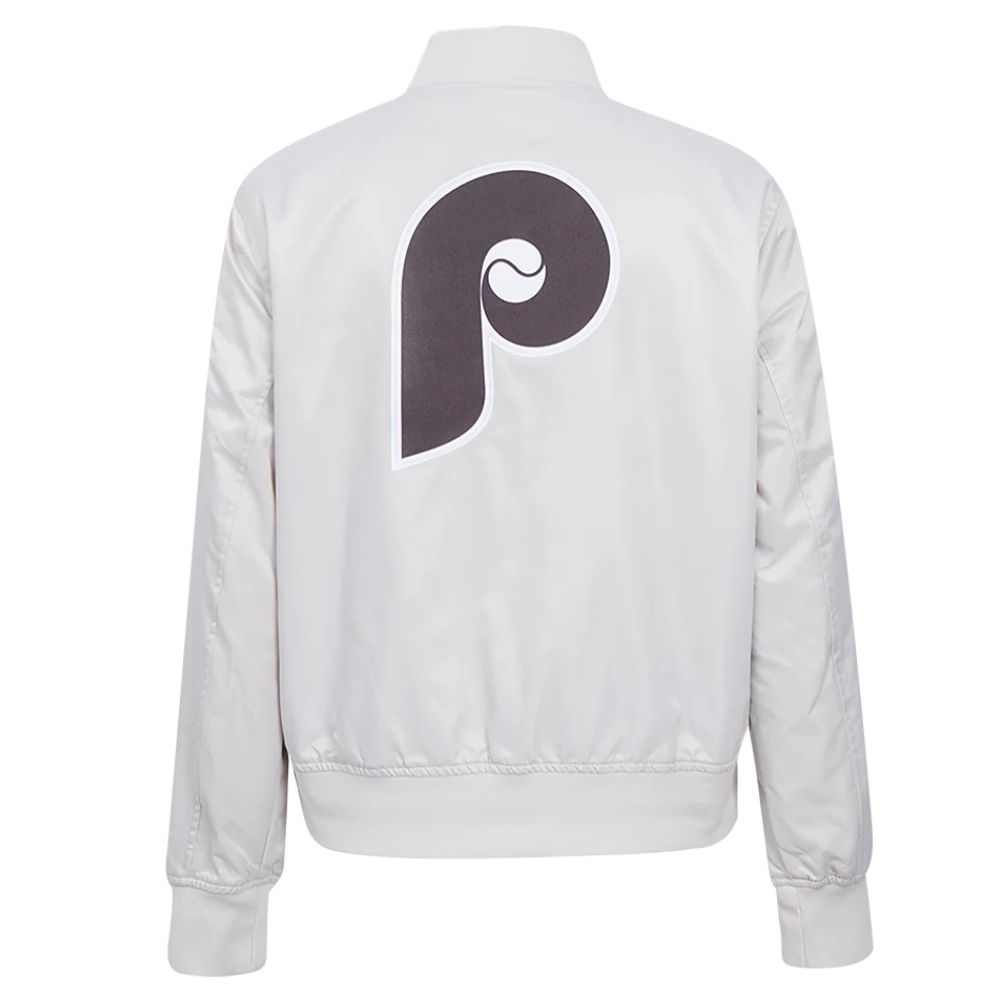 Philadelphia phillies retro classic womens full snap satin varsity jacket white 13