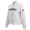Philadelphia phillies retro classic womens full snap satin varsity jacket white 14