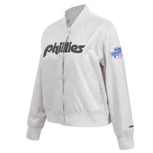 Philadelphia phillies retro classic womens full snap satin varsity jacket white 14