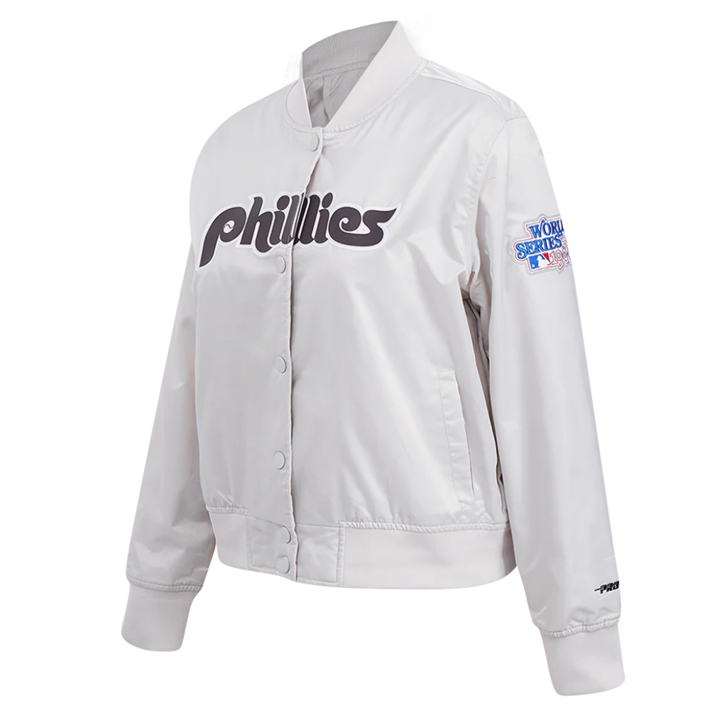 Philadelphia phillies retro classic womens full snap satin varsity jacket white 14