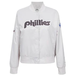 Philadelphia phillies retro classic womens full snap satin varsity jacket white 15
