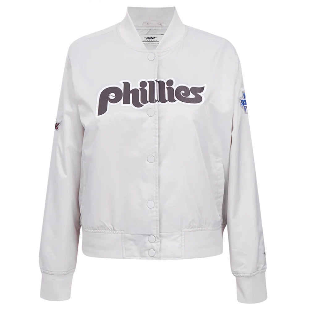 Philadelphia phillies retro classic womens full snap satin varsity jacket white 15