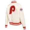 Philadelphia phillies retro classic womens full snap satin varsity jacket white 4