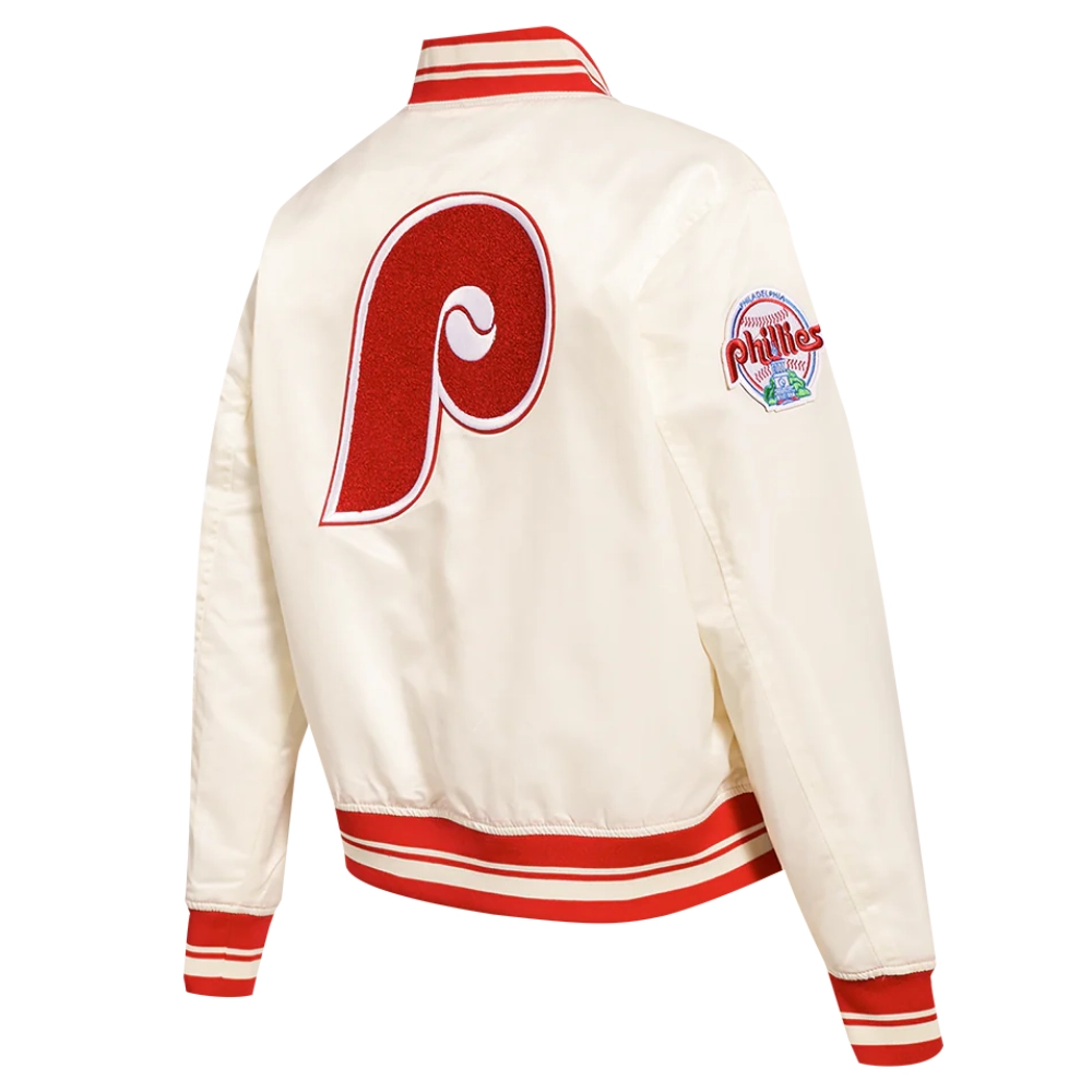 Philadelphia phillies retro classic womens full snap satin varsity jacket white 4
