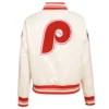 Philadelphia phillies retro classic womens full snap satin varsity jacket white 5