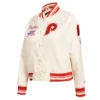 Philadelphia phillies retro classic womens full snap satin varsity jacket white 6