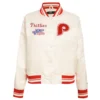 Philadelphia phillies retro classic womens full snap satin varsity jacket white 7